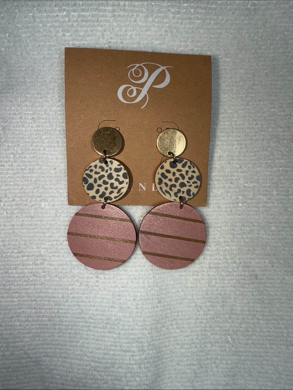 Plunder Pink Striped & Leopard Drop Earrings with Gold Discs